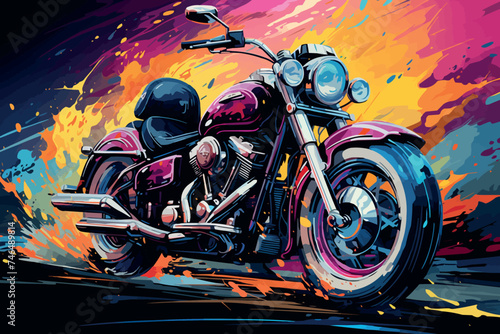 Motorcycle Chopper Bike Drive Hog watercolor painting Abstract background.
