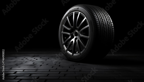 Car tire new on black background