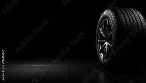 Car tire new on black background
