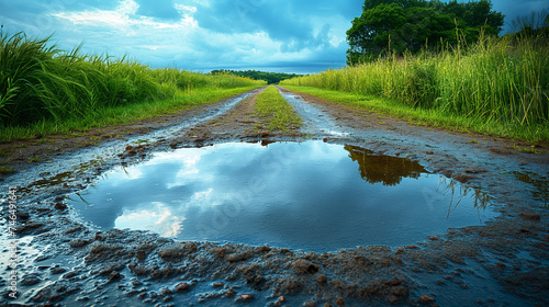 A puddle in a field.