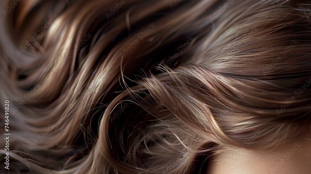 A close up of a woman's head with long brown hair, AI A close up of a woman's head with long brown hair, AI