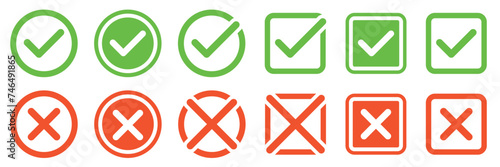Set check mark and cross. Vector illustartion