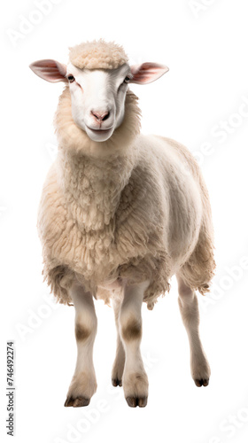 Portrait of a sheep front view, isolated on transparent background