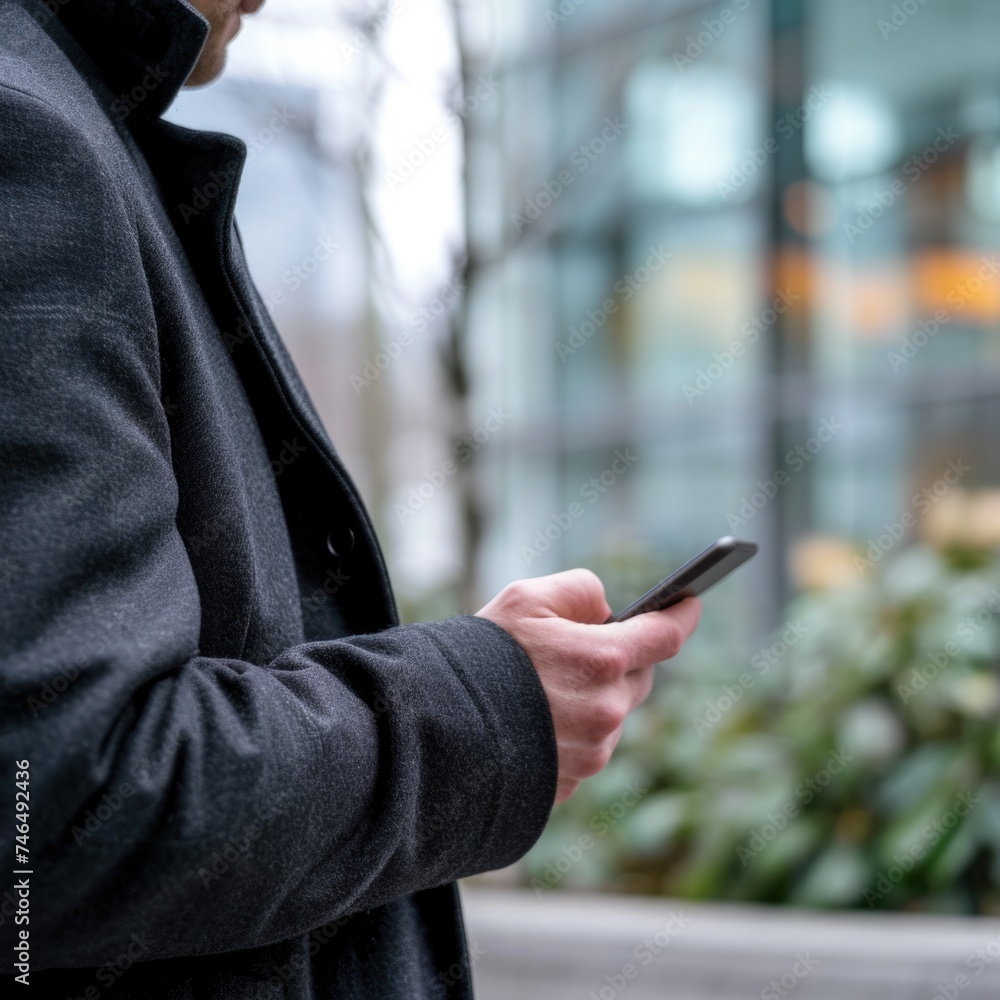 Man using Smartphone while walking down the street