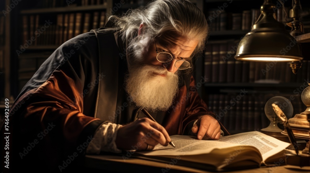 Researcher examines medieval manuscript Researcher examines medieval manuscript