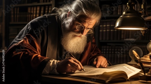 Researcher examines medieval manuscript