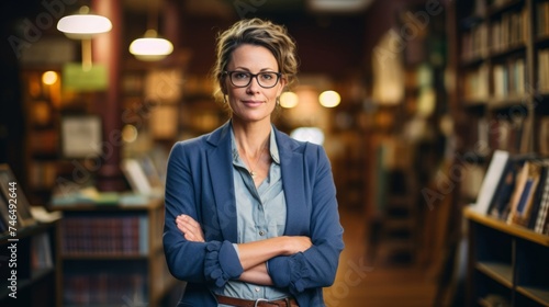 Resilient bibliologist in antique bookstore