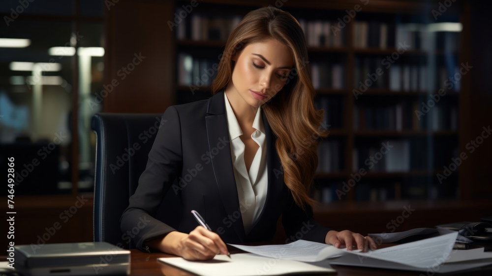 Efficient secretary organizes paperwork on modern desk Efficient secretary organizes paperwork on modern desk