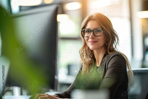 Professional woman using computer at work photo