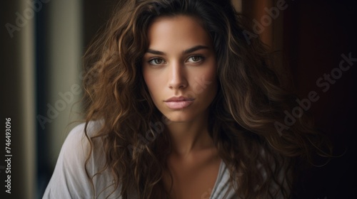 Intense portrait of personal assistant with computer