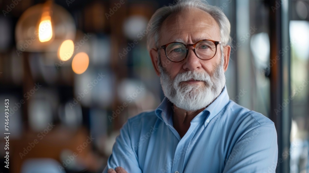 A man with a beard and glasses standing in front of some bookshelves, AI A man with a beard and glasses standing in front of some bookshelves, AI