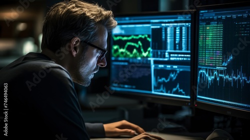 Linguistic researcher deeply engrossed in analyzing phonological patterns photo