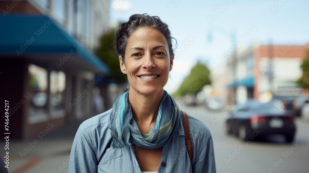 Resilient sociolinguist conducts interviews in diverse urban neighborhood blue-toned ambiance Resilient sociolinguist conducts interviews in diverse urban neighborhood blue-toned ambiance