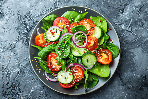 Fresh Tomato and Spinach Salad on a Gourmet Plate