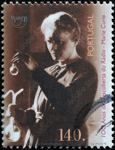 Maria Curie on portuguese postage stamp photo