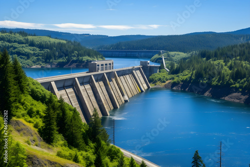 Impressive view of Hydroelectric Dam amidst lush Valley - A symbol of Human Ingenuity and Sustainable Energy