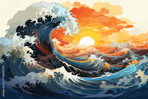 Stormy sea wave with foam. Vector illustration