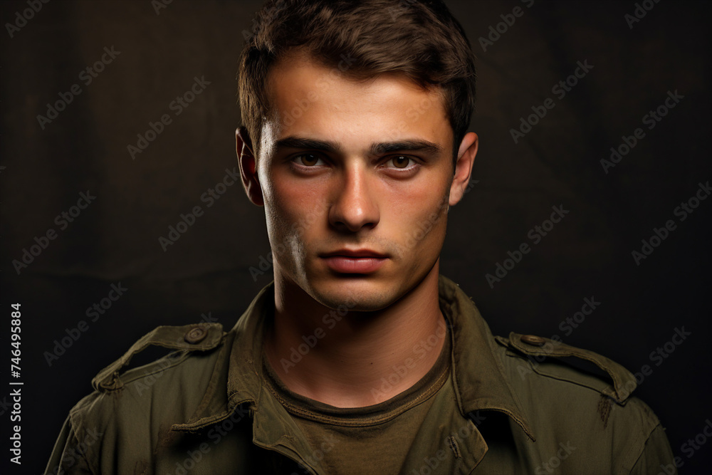 Obraz premium AI generated portrait of a confident strong courageous Ukrainian soldier