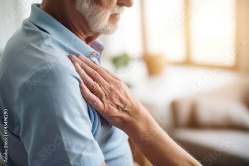 An elderly man receives physical therapy for his arm under the guidance of a therapist. Shoulder pain, sprained shoulder from exercise