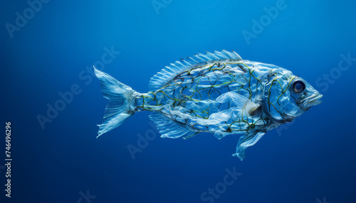 Fish in the sea made of plastic and garbage