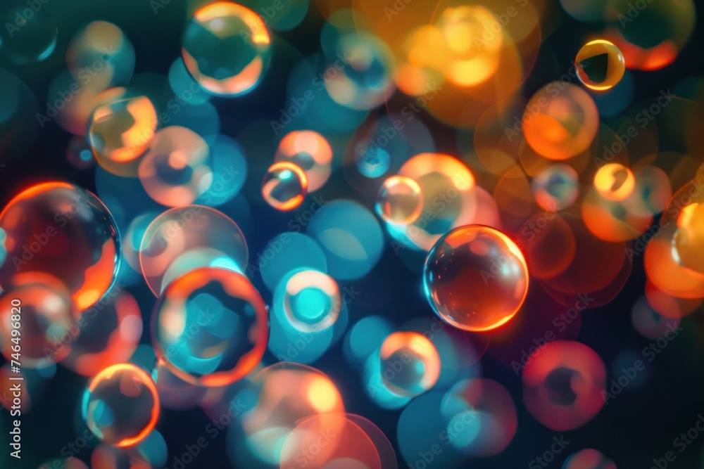 Abstract with spherical vaccine cells of various sizes. that sparkles with colors - obrazy, fototapety, plakaty 