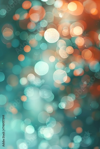 Abstract blur bokeh background. Blurred mint green, peach orange and white silver colors bokeh background, Generative AI