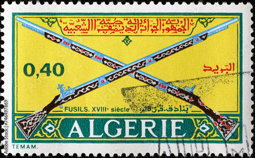 Guns of 18th century on algerian postage stamp