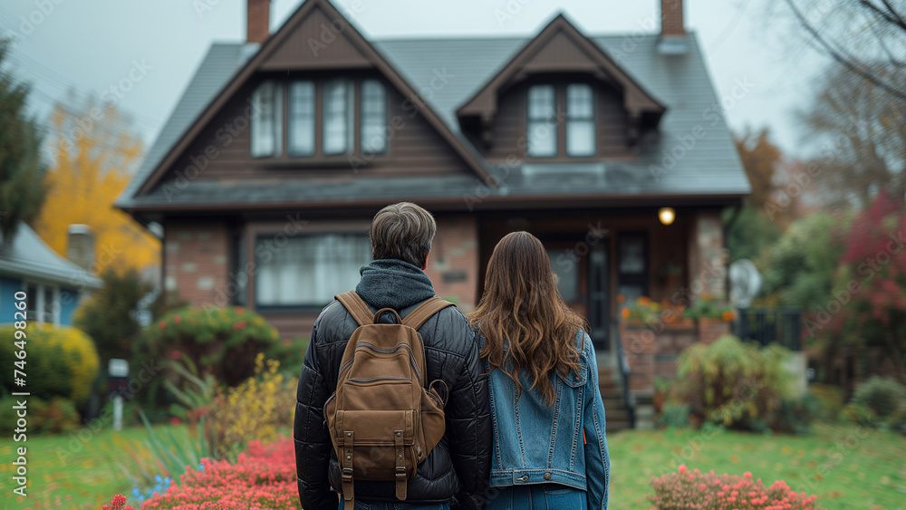 Embracing Home Dreams Back View of a Couple Standing Before Their Future Embracing Home Dreams Back View of a Couple Standing Before Their Future