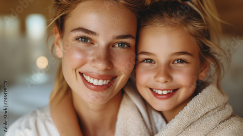 Affectionate Duo Smiling Mother and Daughter Portrait Capturing the Beauty of Connection.