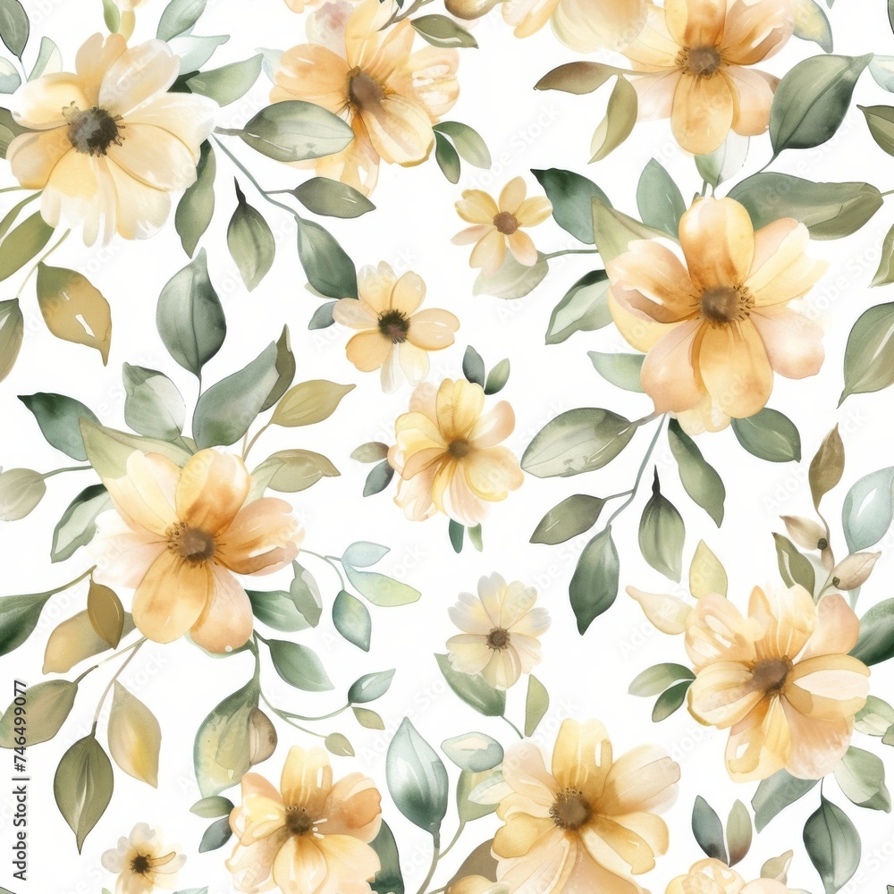 Obraz premium Seamless pattern showcasing radiant red desert flowers in full bloom, intertwined with subtle greenery for a refreshing design.