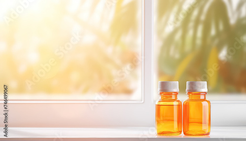 bottles of natural oil in the bathroom