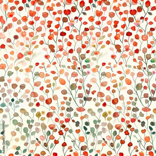 This seamless pattern captures the essence of desert flowers, with radiant red and orangeade tones flourishing amidst green foliage.