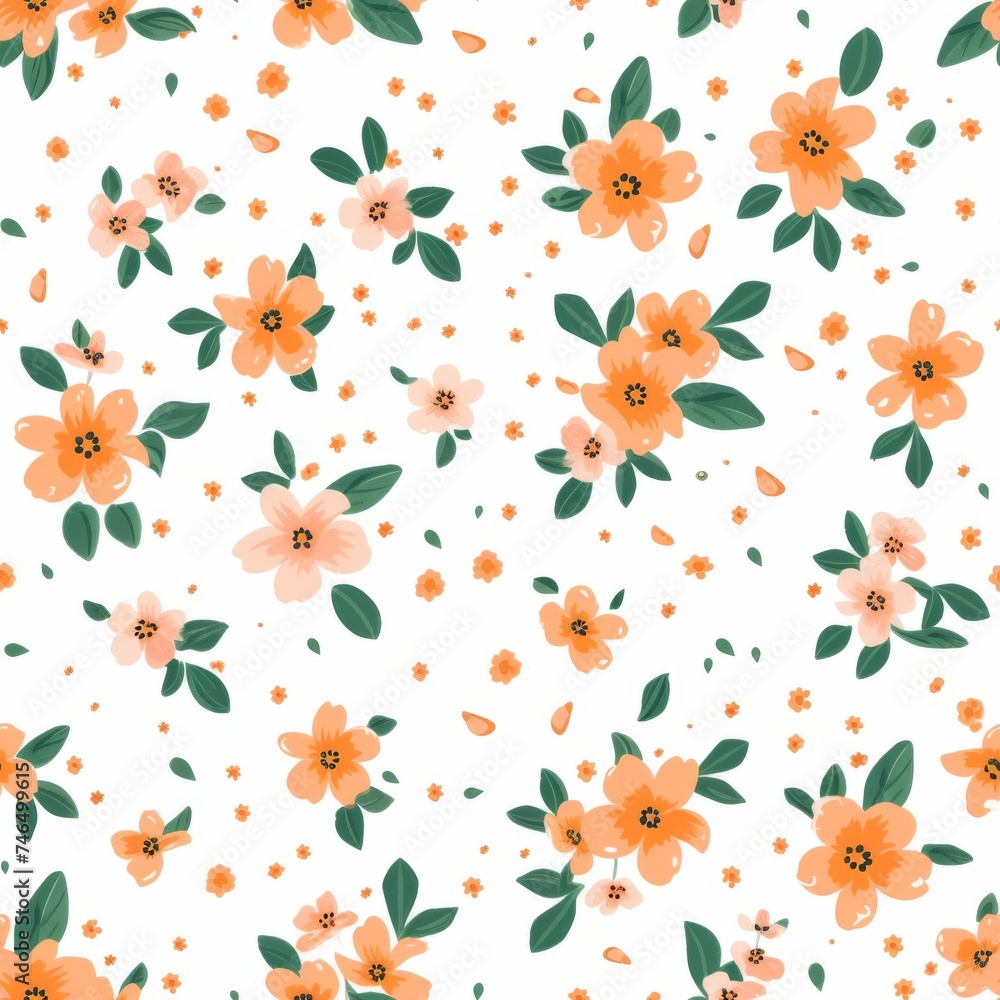 A delicate and trendy seamless pattern with desert flowers in shades of radiant red and orangeade, perfect for various applications.