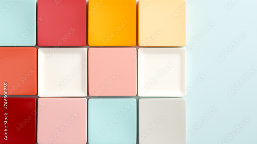 Background banner decorated with various colored cubes, pastel background with free space Ideas for placing products against beautiful backgrounds