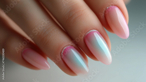 Beautiful manicure, neat nails with pastel-colored gel polish
