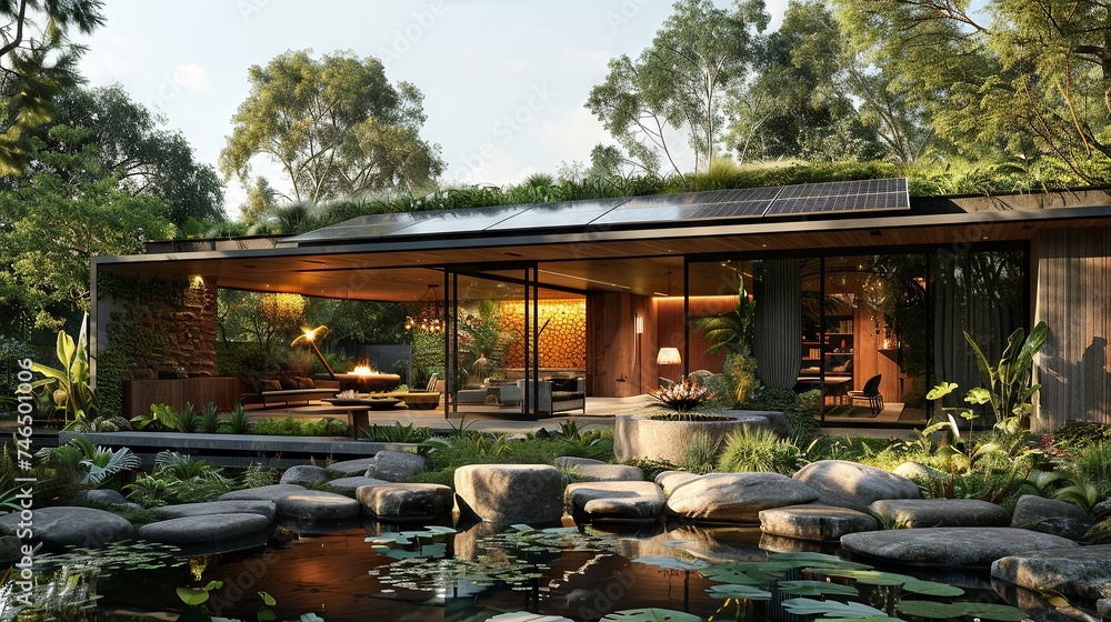 Fototapeta premium Contemporary Architecture with Solar-Powered Roof