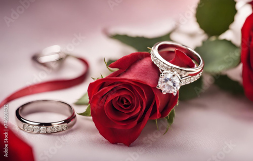 Red Rose With Elegant Diamond Ring © Lens Luminary