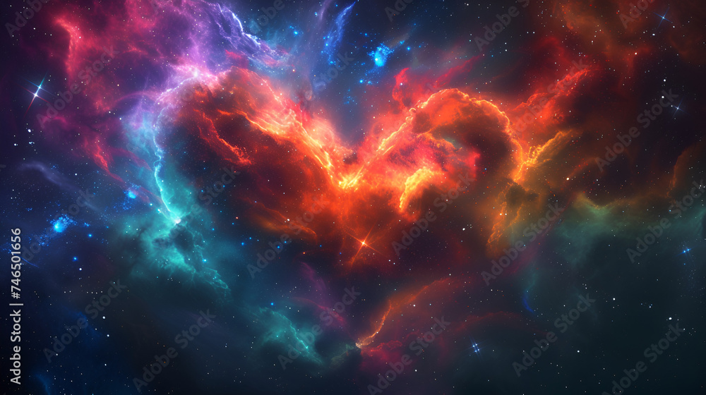 Heart shaped galaxy nebula and milky way illustration, generative ai - obrazy, fototapety, plakaty 