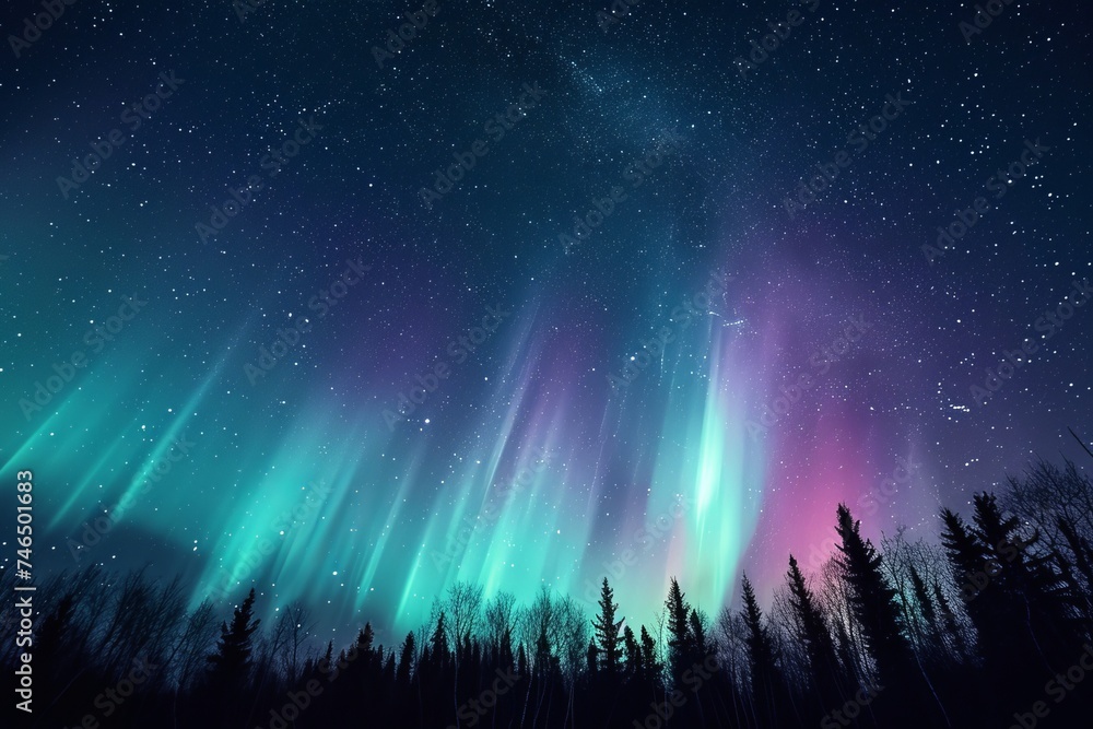 Aurora Night sky with northern lights over winter mountains. - obrazy, fototapety, plakaty 
