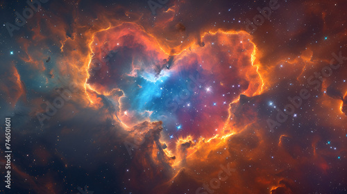 Heart shaped galaxy nebula and milky way illustration, generative ai