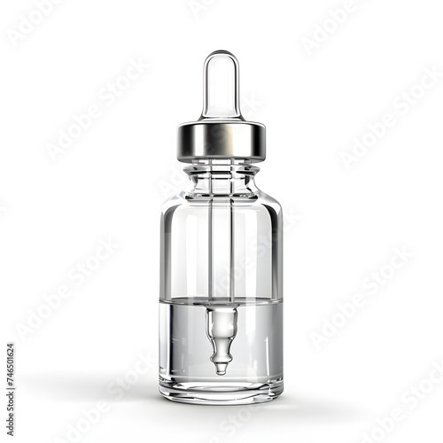 Glass dropper bottle mock up isolated on white background photo