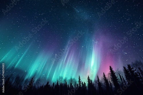 Aurora Night sky with northern lights over winter mountains. © Tatiana