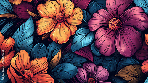 floral pattern, drawing, colorful.