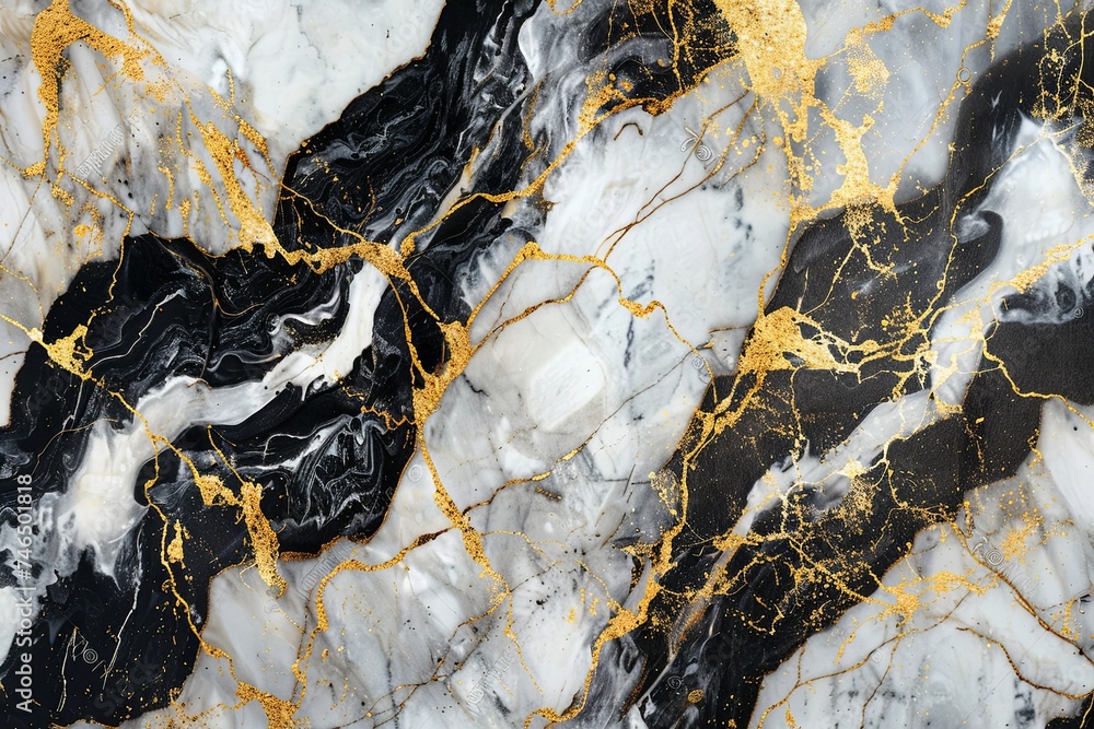 marble wall gold in the style of black and white abstract, poured