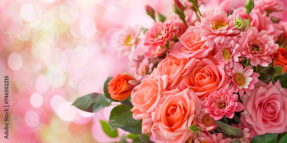 Bright bouquet of pink flowers on a luminous background Bright bouquet of pink flowers on a luminous background