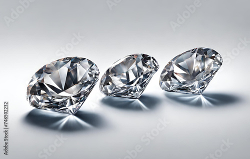 Shiny brilliant diamond placed on gray background 3d render 