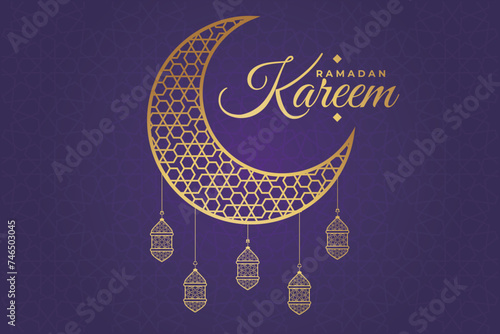 Ramadhan, Eid al-Fitr, Islamic calendar background greeting card with crescent moon decoration