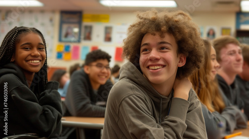 Happy Teenage Students Engaging Actively in Classroom Learning Activities at High School