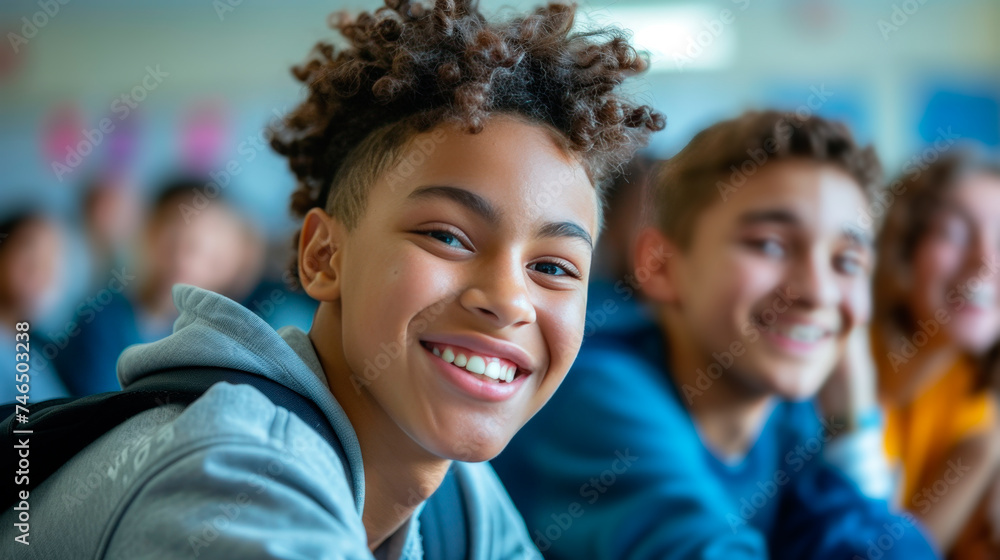 Happy Teenage Students Engaging Actively in Classroom Learning Activities at High School