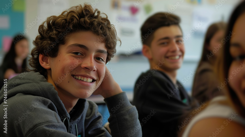 Happy Teenage Students Engaging Actively in Classroom Learning Activities at High School Happy Teenage Students Engaging Actively in Classroom Learning Activities at High School
